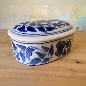 Vintage Blue and White Ceramic Trinket Box